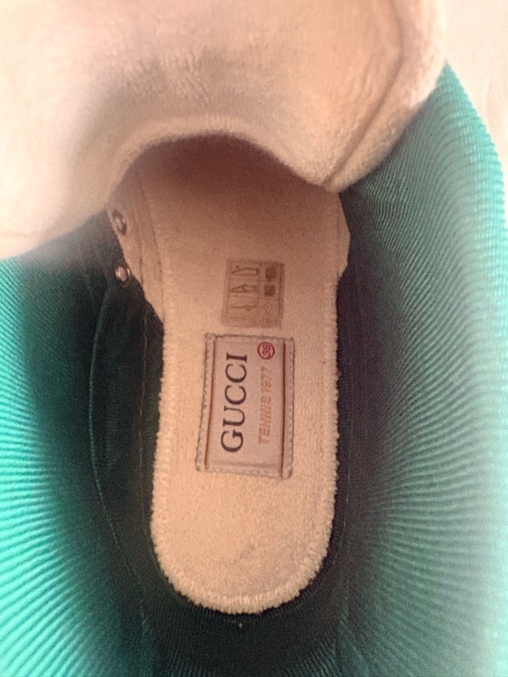 Gucci Women Beige GG Canvas High-Top Sneakers with Green and Red Trim - Picture 9 of 10
